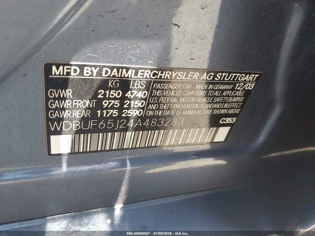 WDBUF65J24A483283 2004 MERCEDES-BENZ E photo no. 9