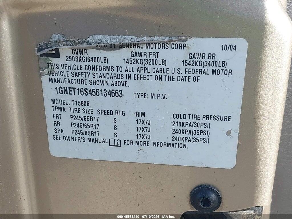 1GNET16S456134663 2005 CHEVROLET TRAILBLAZER EXT photo no. 9
