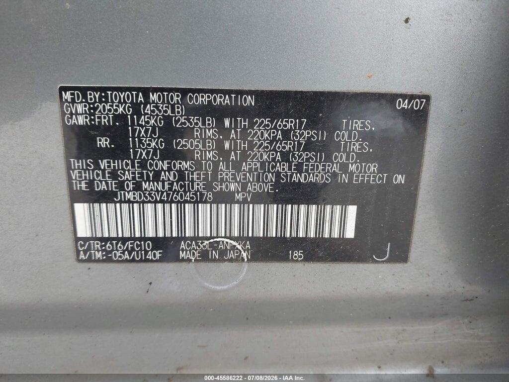 JTMBD33V476045178 2007 TOYOTA RAV4 photo no. 9