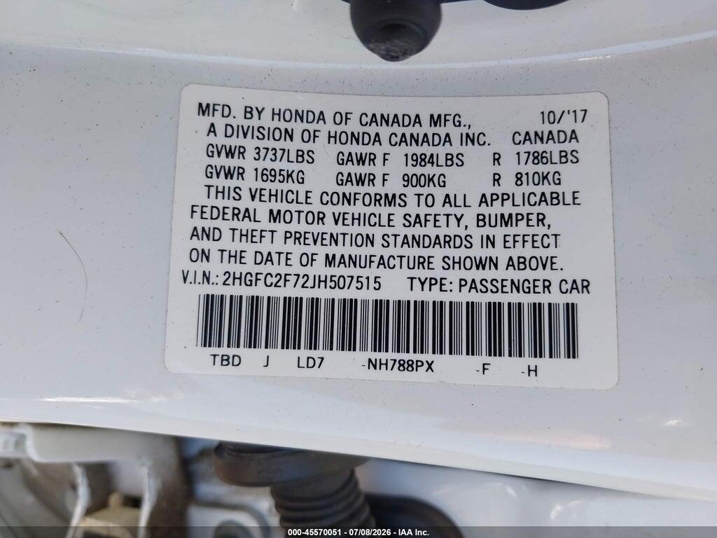 2HGFC2F72JH507515 2018 HONDA CIVIC photo no. 9