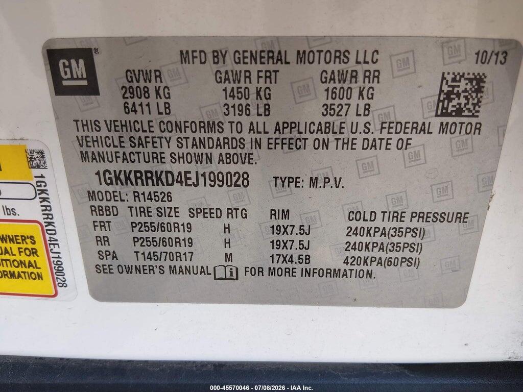 1GKKRRKD4EJ199028 2014 GMC ACADIA photo no. 9