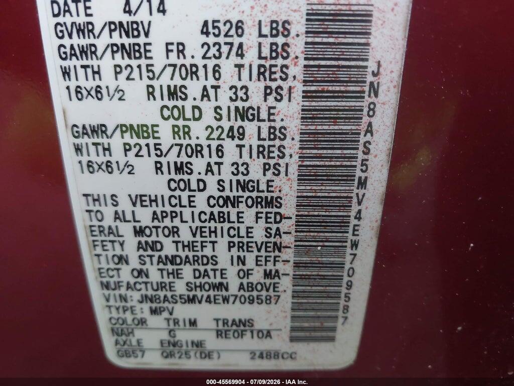 JN8AS5MV4EW709587 2014 NISSAN ROGUE SELECT photo no. 9