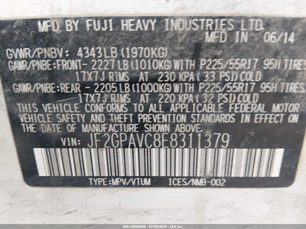 JF2GPAVC8E8311379 2014 SUBARU XV CROSSTREK photo no. 9