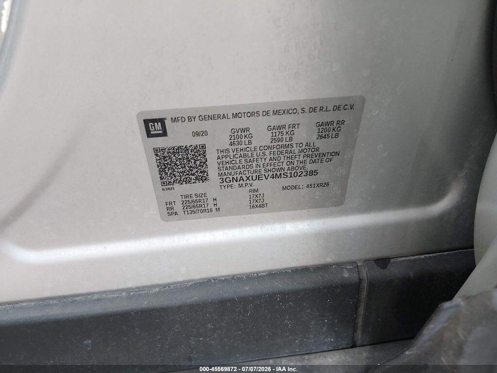3GNAXUEV4MS102385 2021 CHEVROLET EQUINOX photo no. 9