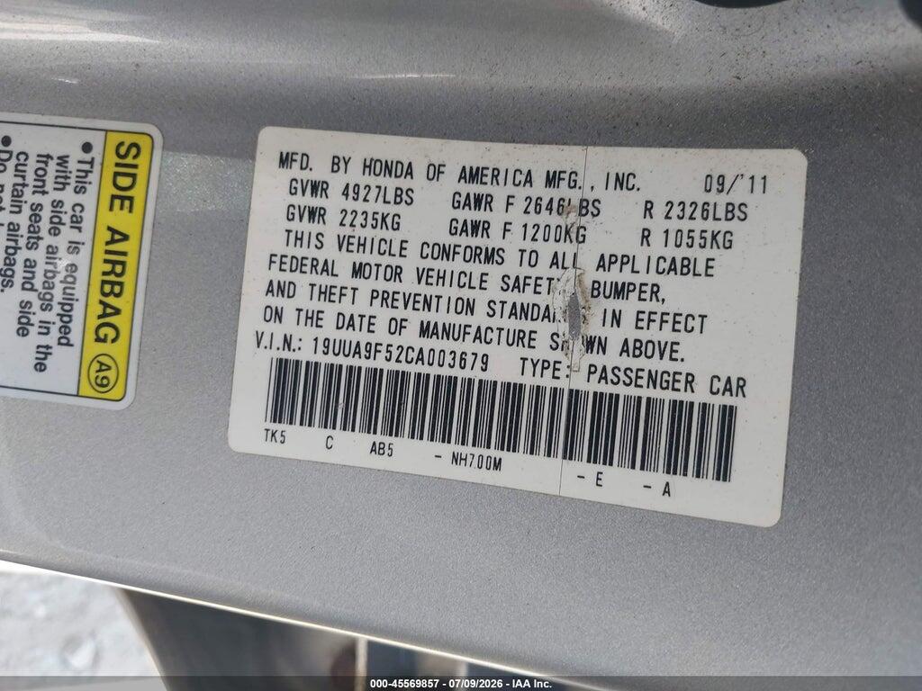 19UUA9F52CA003679 2012 ACURA TL photo no. 9