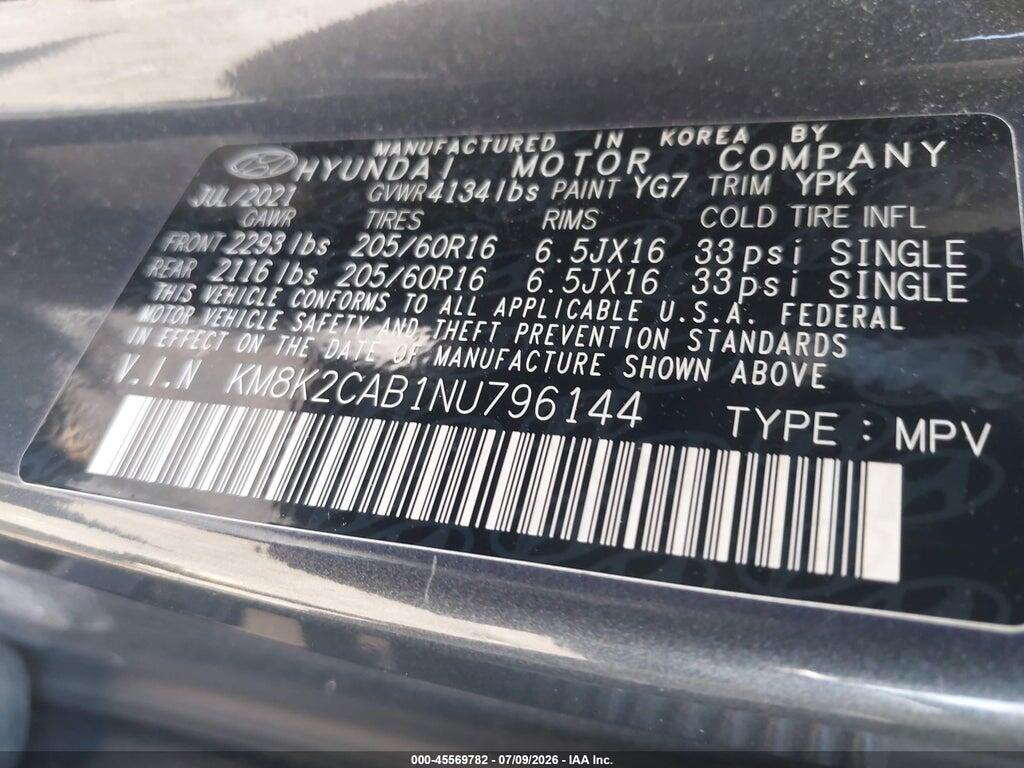 KM8K2CAB1NU796144 2022 HYUNDAI KONA photo no. 9