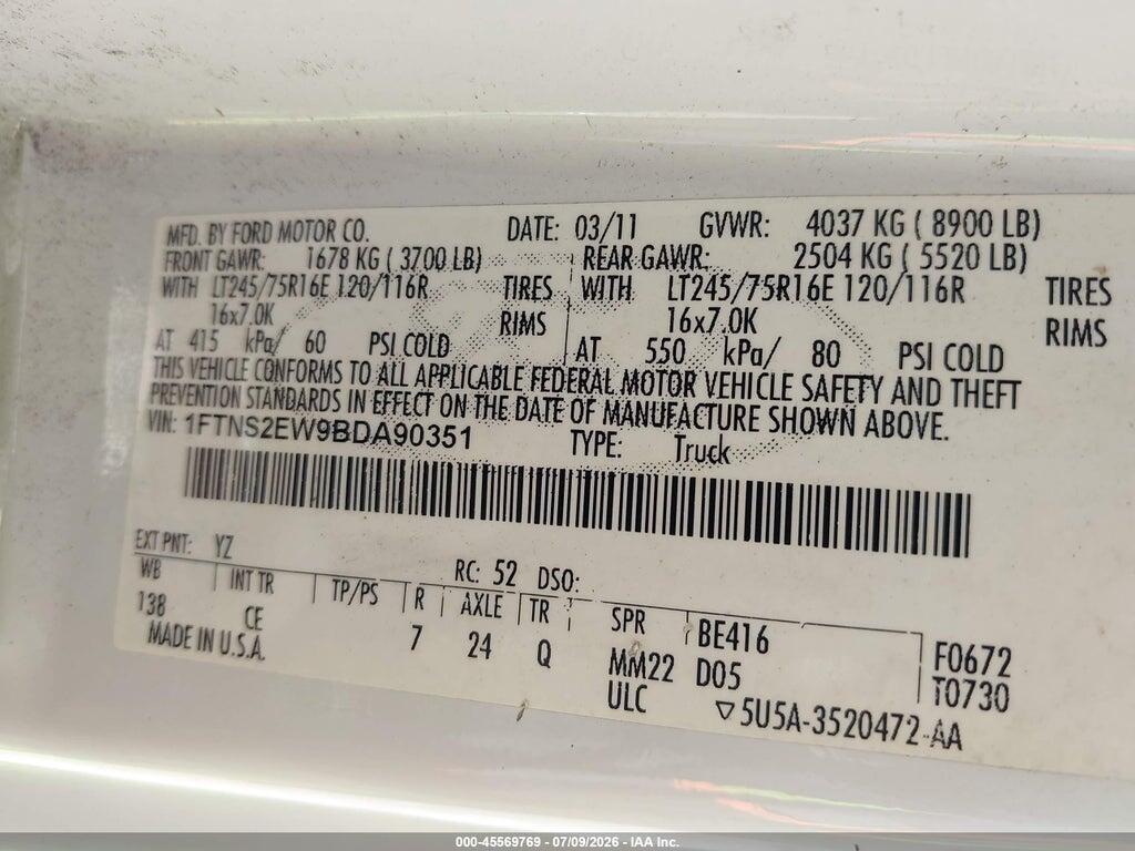 1FTNS2EW9BDA90351 2011 FORD E-250 photo no. 9