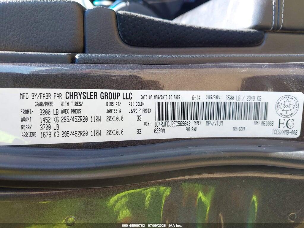 1C4RJFDJ2EC569643 2014 JEEP GRAND CHEROKEE photo no. 9