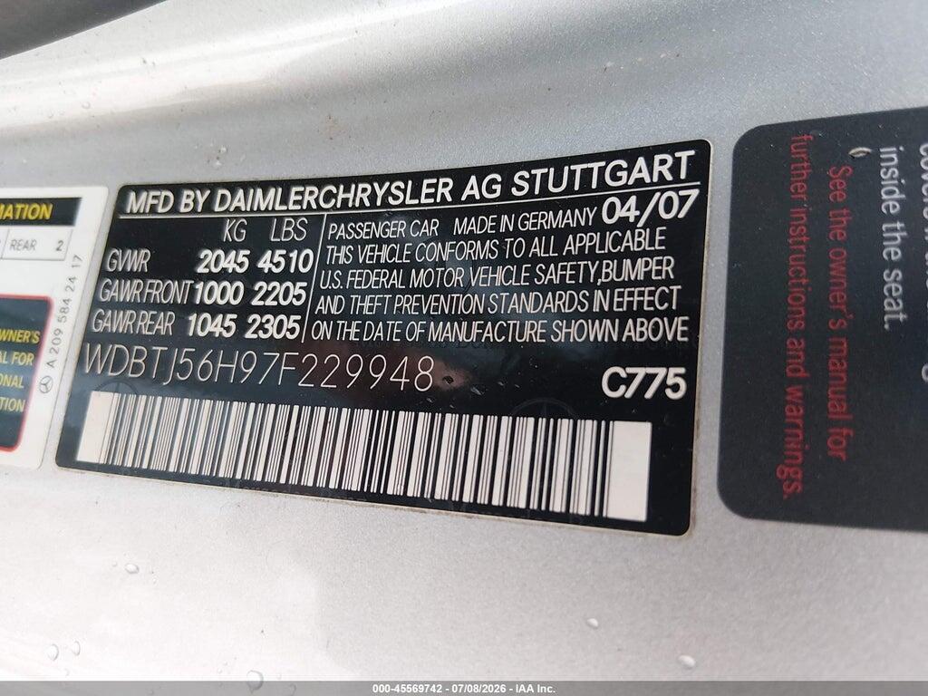 WDBTJ56H97F229948 2007 MERCEDES-BENZ CLK 350 photo no. 9