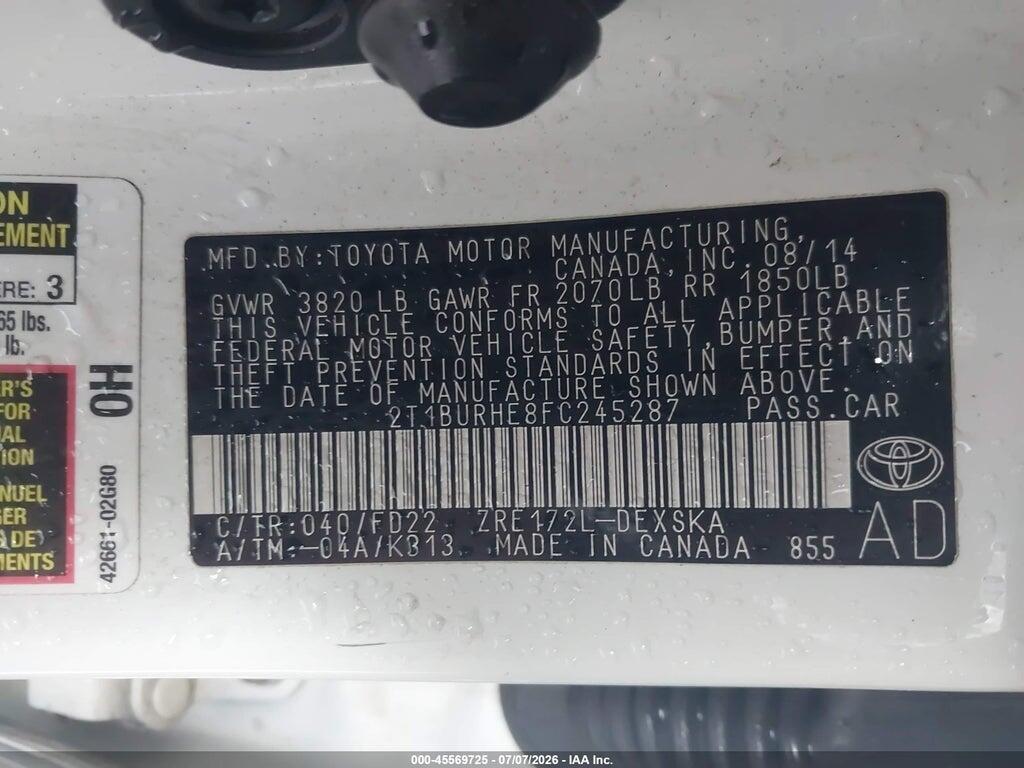 2T1BURHE8FC245287 2015 TOYOTA COROLLA photo no. 9
