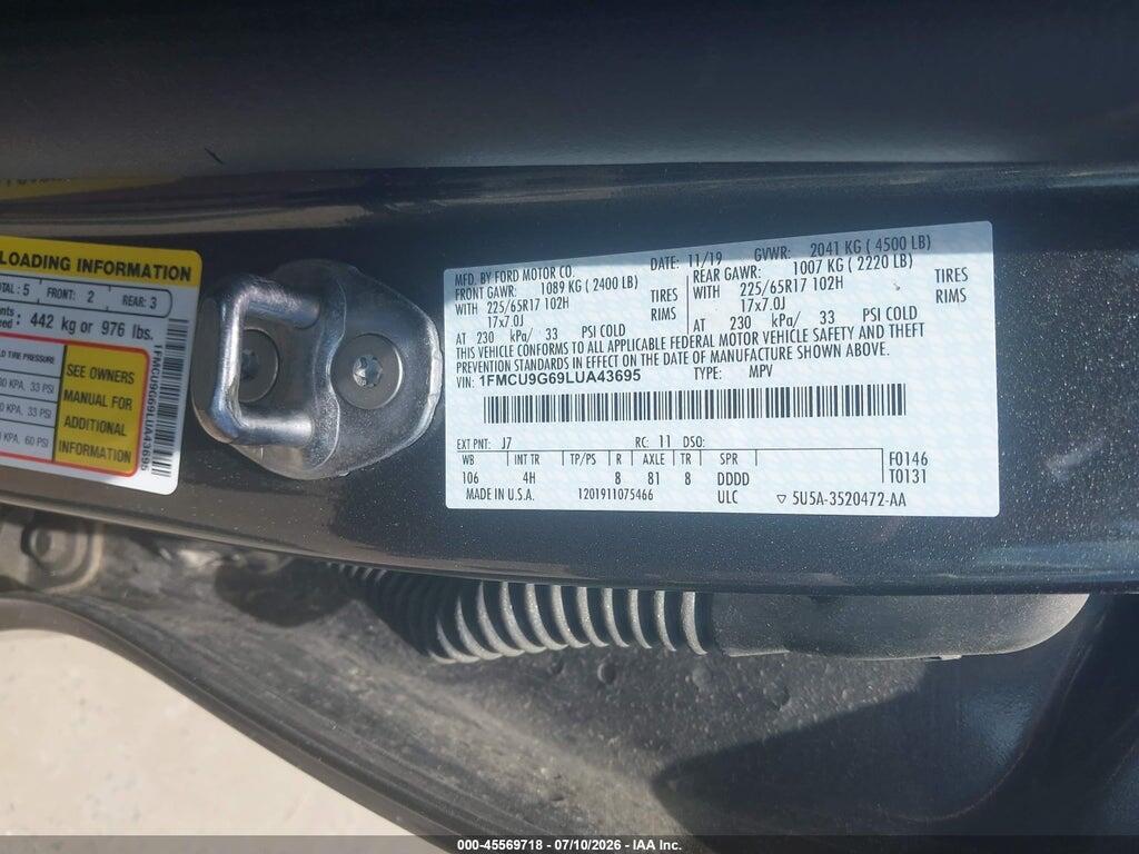 1FMCU9G69LUA43695 2020 FORD ESCAPE photo no. 9