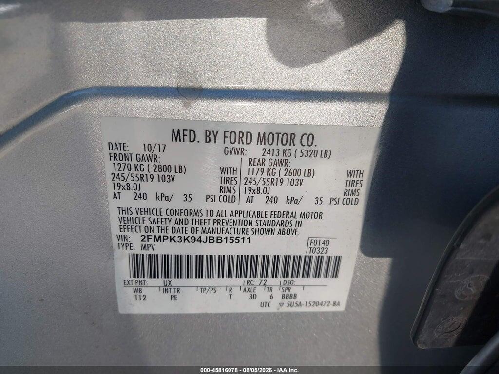 2FMPK3K94JBB15511 2018 FORD EDGE photo no. 9