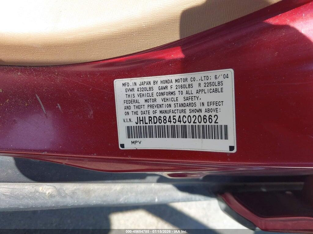 JHLRD68454C020662 2004 HONDA CR-V photo no. 9