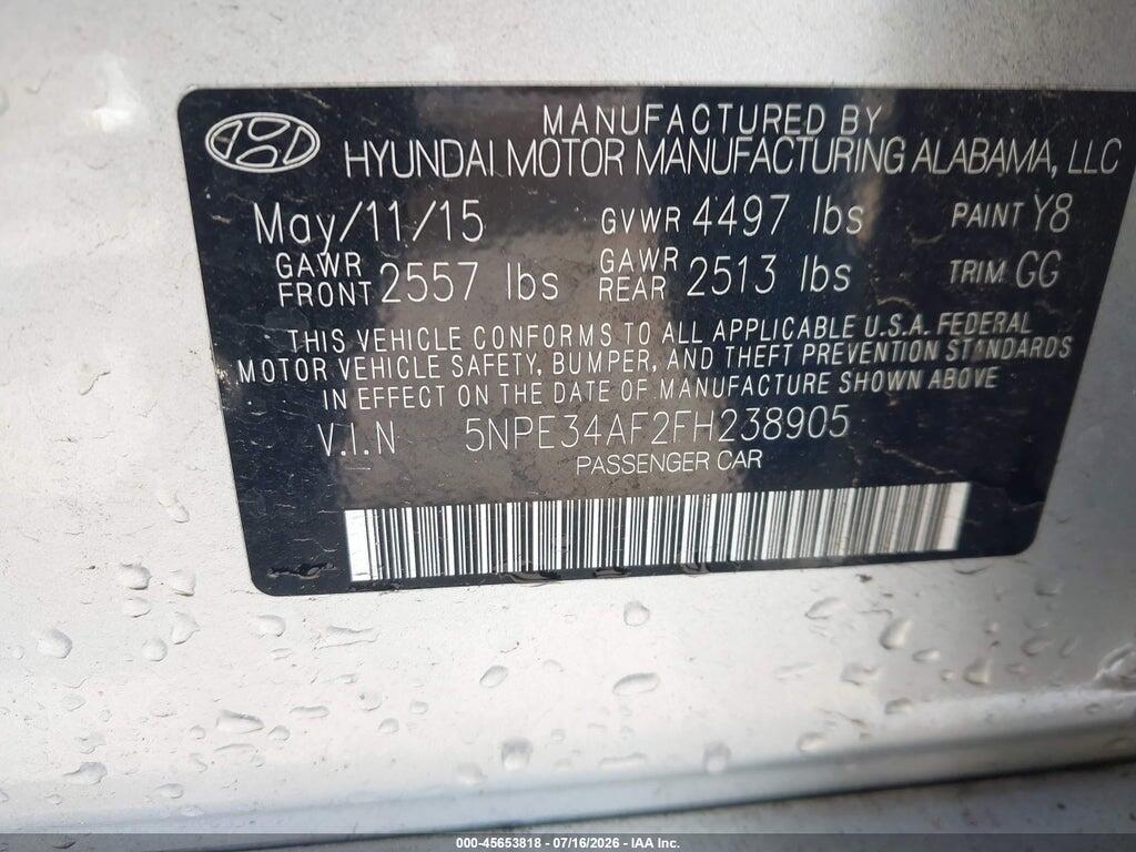 5NPE34AF2FH238905 2015 HYUNDAI SONATA photo no. 9