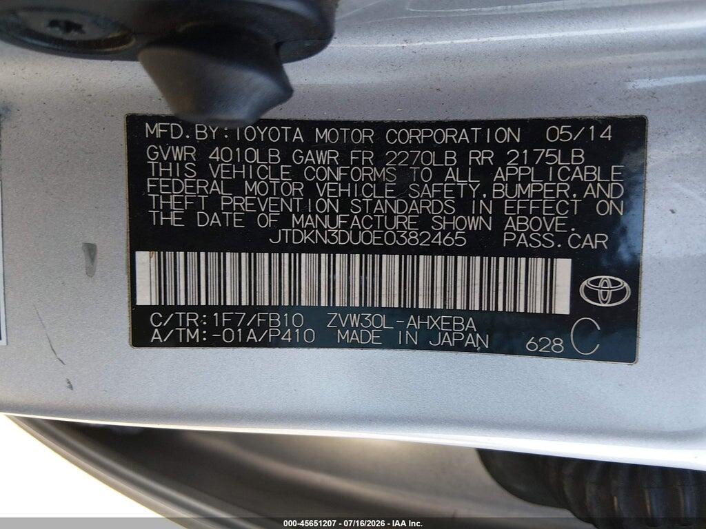 JTDKN3DU0E0382465 2014 TOYOTA PRIUS photo no. 9