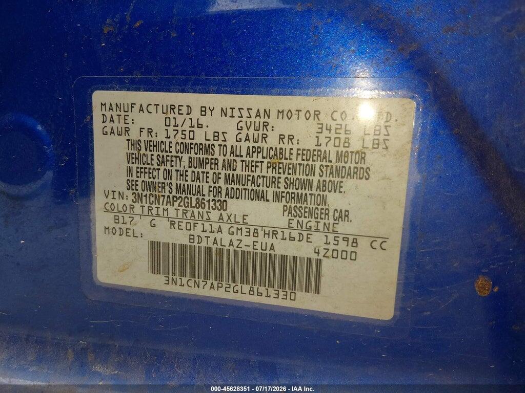 3N1CN7AP2GL861330 2016 NISSAN VERSA photo no. 9