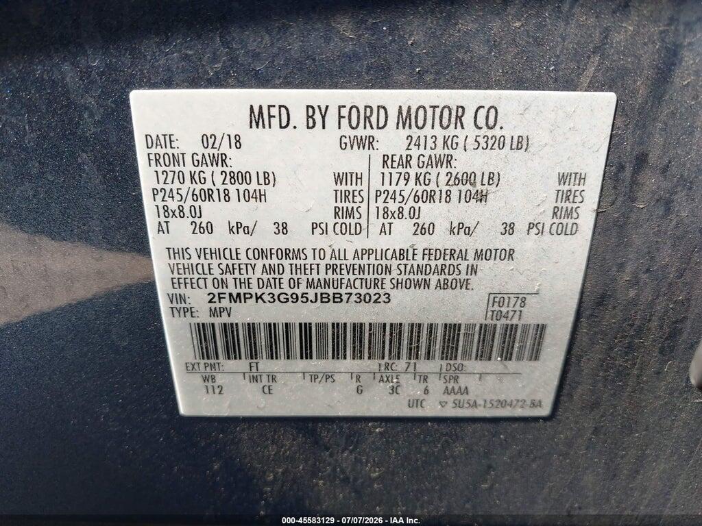 2FMPK3G95JBB73023 2018 FORD EDGE photo no. 9