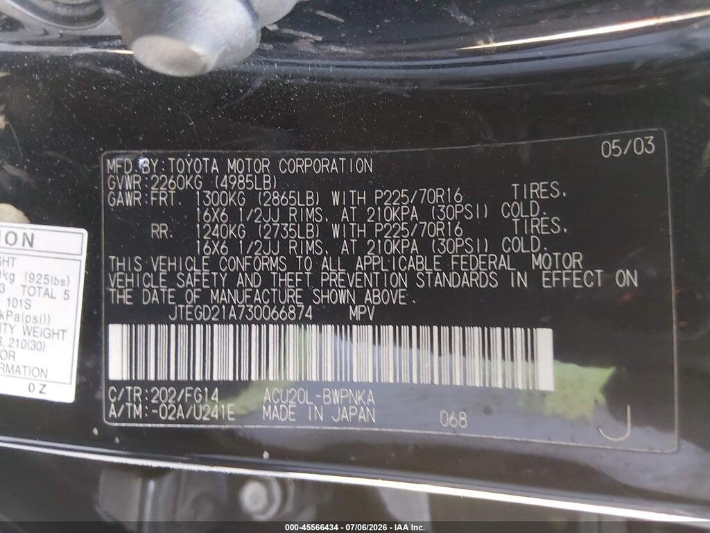 JTEGD21A730066874 2003 TOYOTA HIGHLANDER photo no. 9