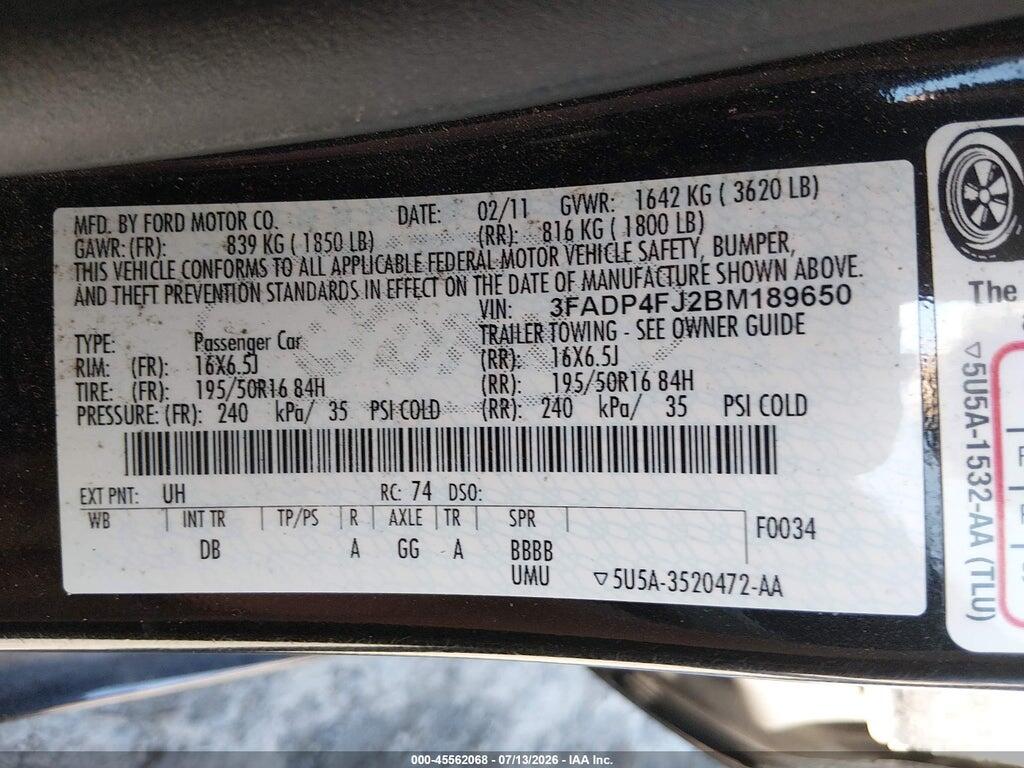 3FADP4FJ2BM189650 2011 FORD FIESTA photo no. 9