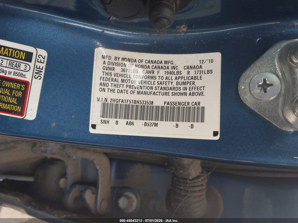 2HGFA1F51BH533538 2011 HONDA CIVIC photo no. 9