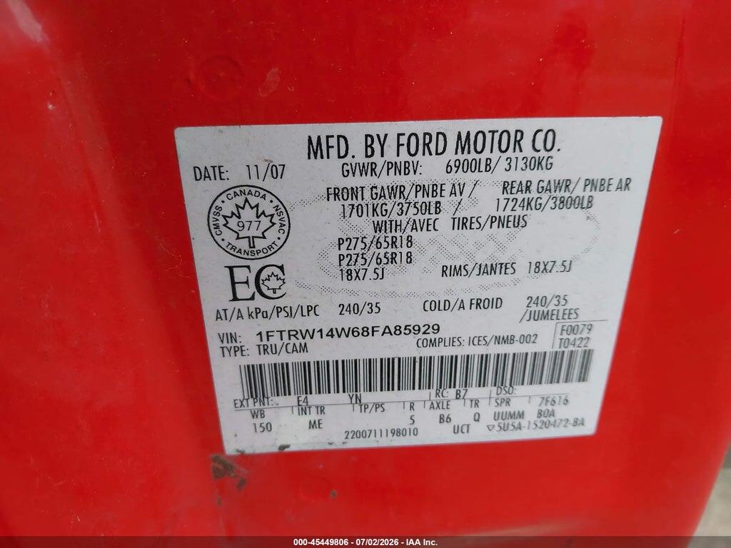1FTRW14W68FA85929 2008 FORD F-150 photo no. 9