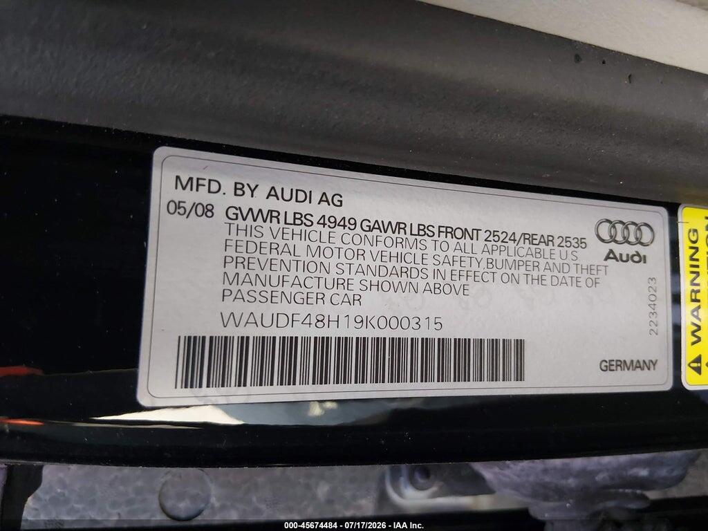 WAUDF48H19K000315 2009 AUDI A4 photo no. 9