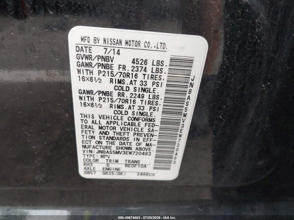 JN8AS5MV3EW720483 2014 NISSAN ROGUE SELECT photo no. 9