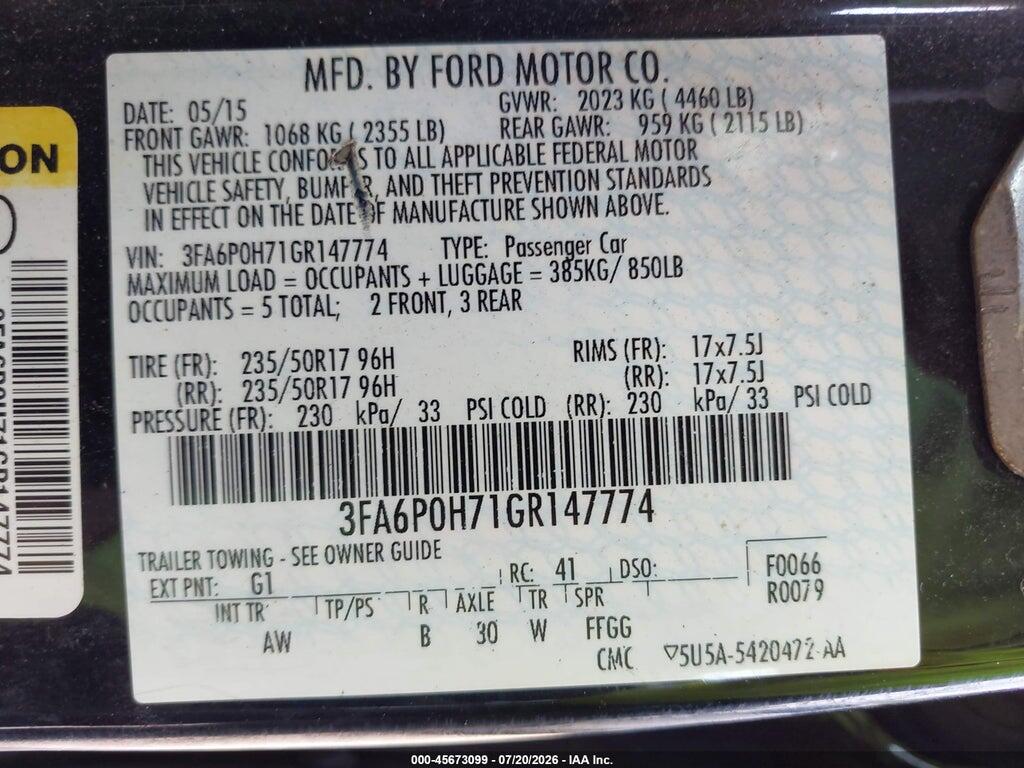 3FA6P0H71GR147774 2016 FORD FUSION photo no. 9