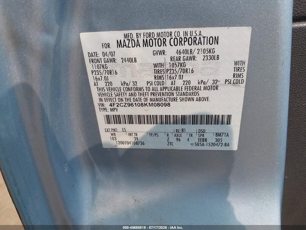 4F2CZ96108KM08098 2008 MAZDA TRIBUTE photo no. 9