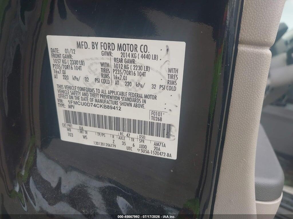 1FMCU0D74CKB89412 2012 FORD ESCAPE photo no. 9