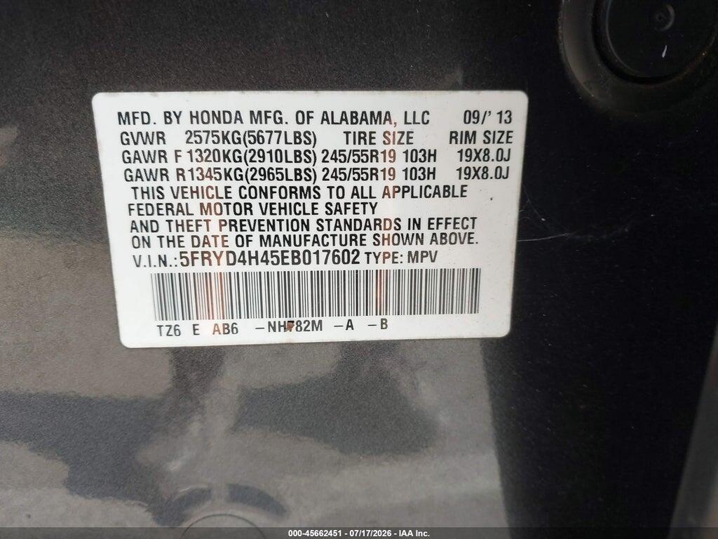 5FRYD4H45EB017602 2014 ACURA MDX photo no. 9