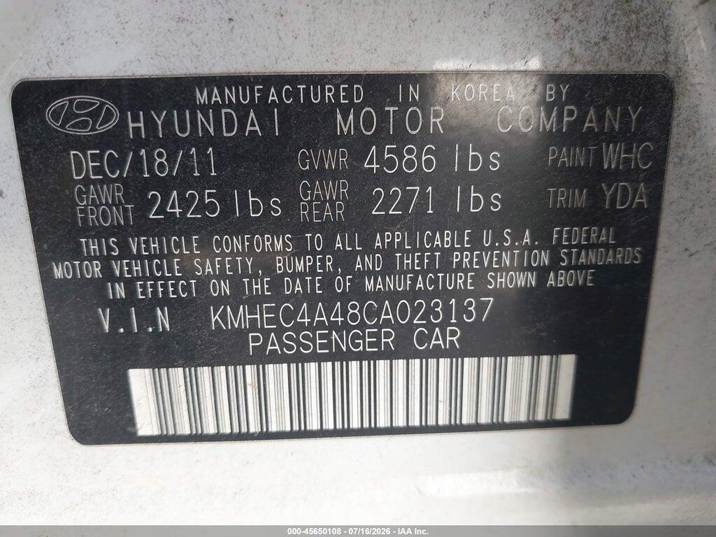 KMHEC4A48CA023137 2012 HYUNDAI SONATA HYBRID photo no. 9