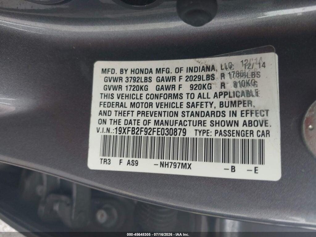 19XFB2F92FE030879 2015 HONDA CIVIC photo no. 9