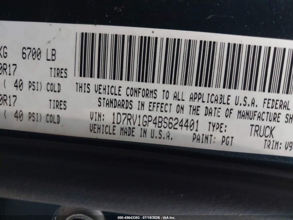 1D7RV1GP4BS624401 2011 RAM RAM 1500 photo no. 9