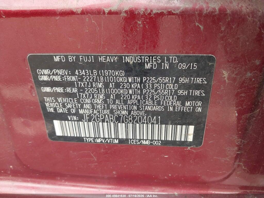 JF2GPABC7G8204041 2016 SUBARU CROSSTREK photo no. 9