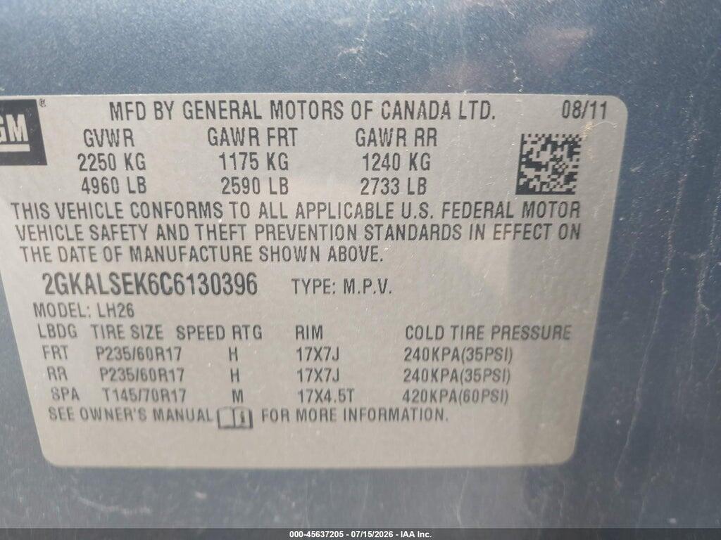 2GKALSEK6C6130396 2012 GMC TERRAIN photo no. 9