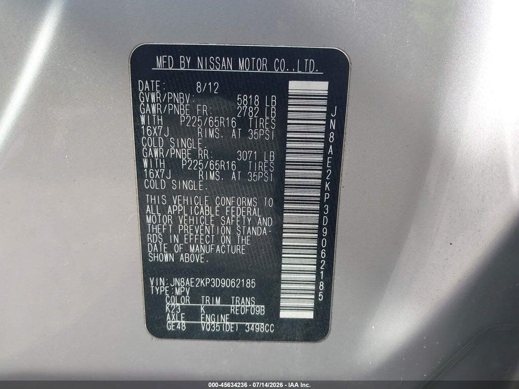 JN8AE2KP3D9062185 2013 NISSAN QUEST photo no. 9