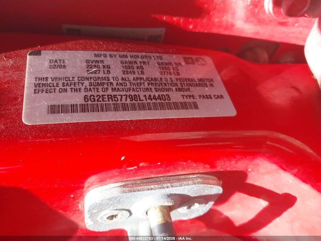 6G2ER57798L144403 2008 PONTIAC G8 photo no. 9