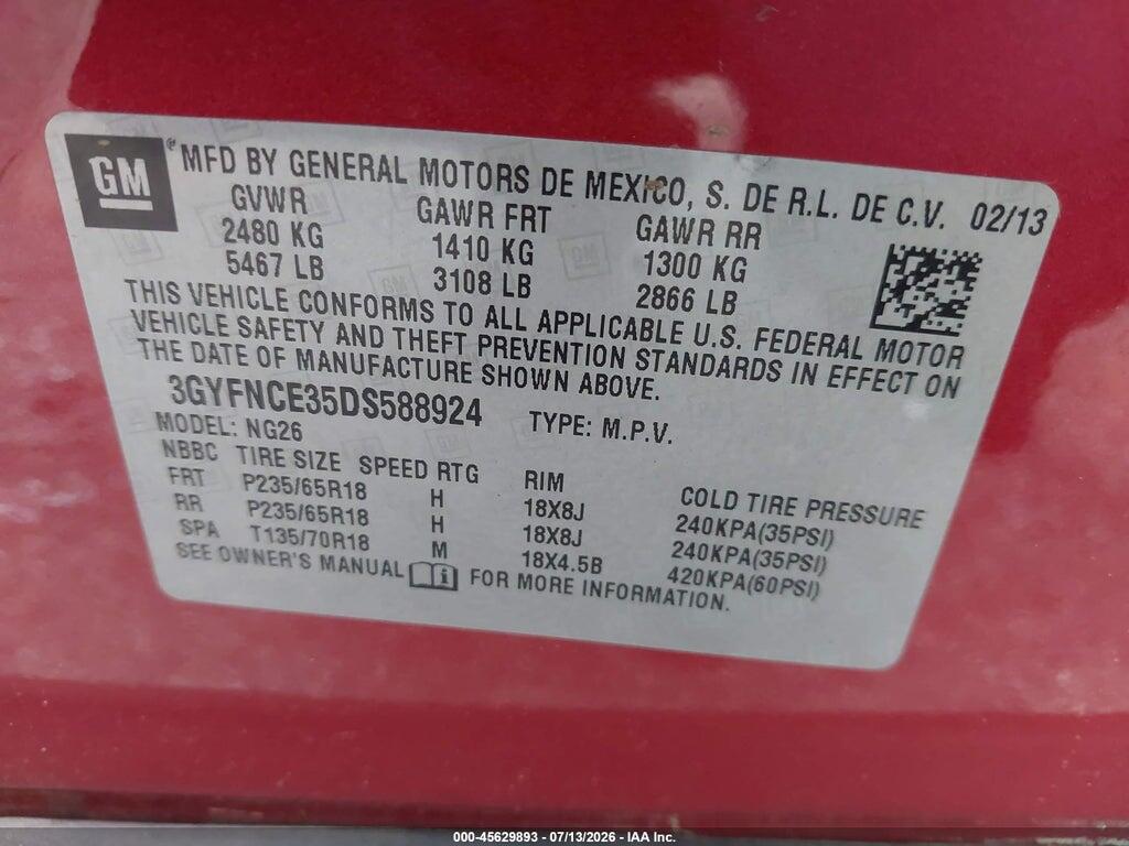 3GYFNCE35DS588924 2013 CADILLAC SRX photo no. 9