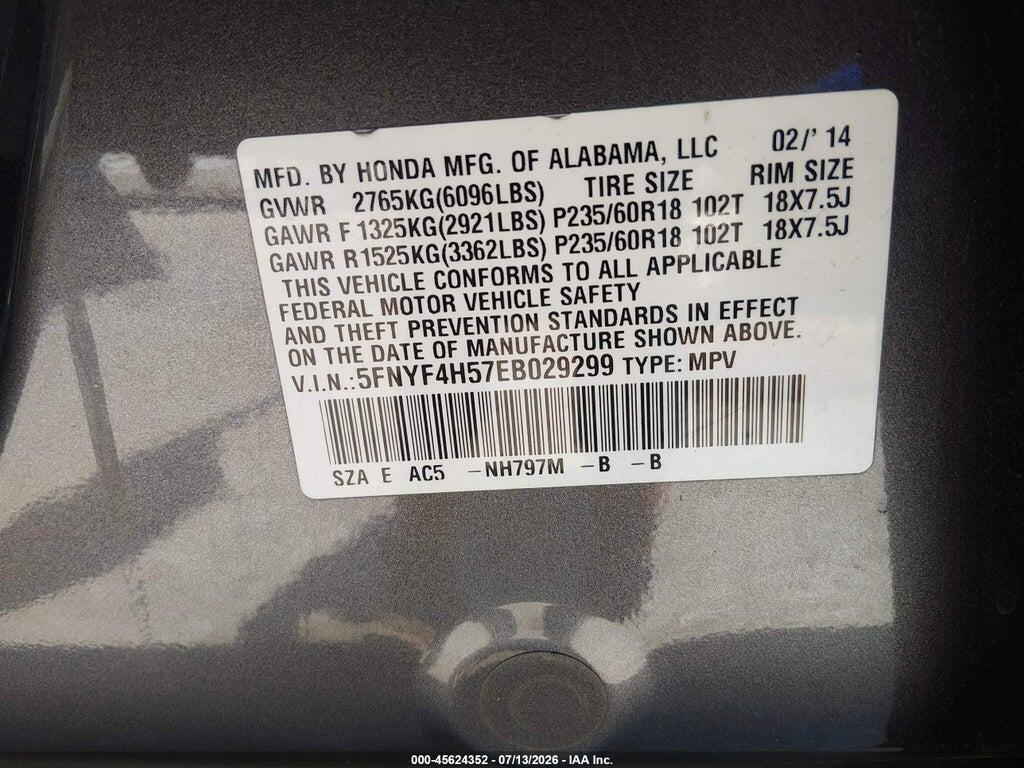 5FNYF4H57EB029299 2014 HONDA PILOT photo no. 9