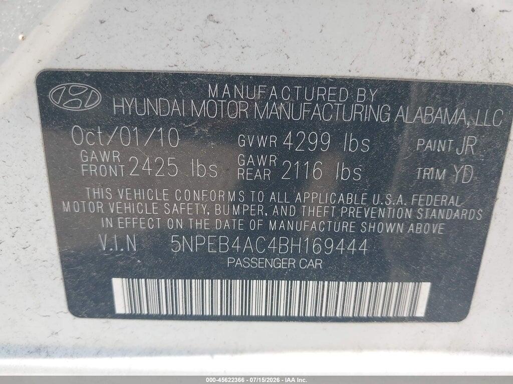 5NPEB4AC4BH169444 2011 HYUNDAI SONATA photo no. 9