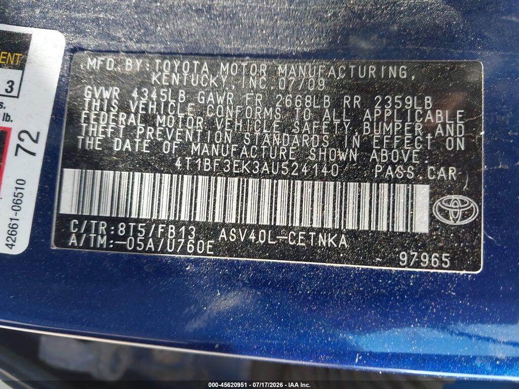 4T1BF3EK3AU524140 2010 TOYOTA CAMRY photo no. 9