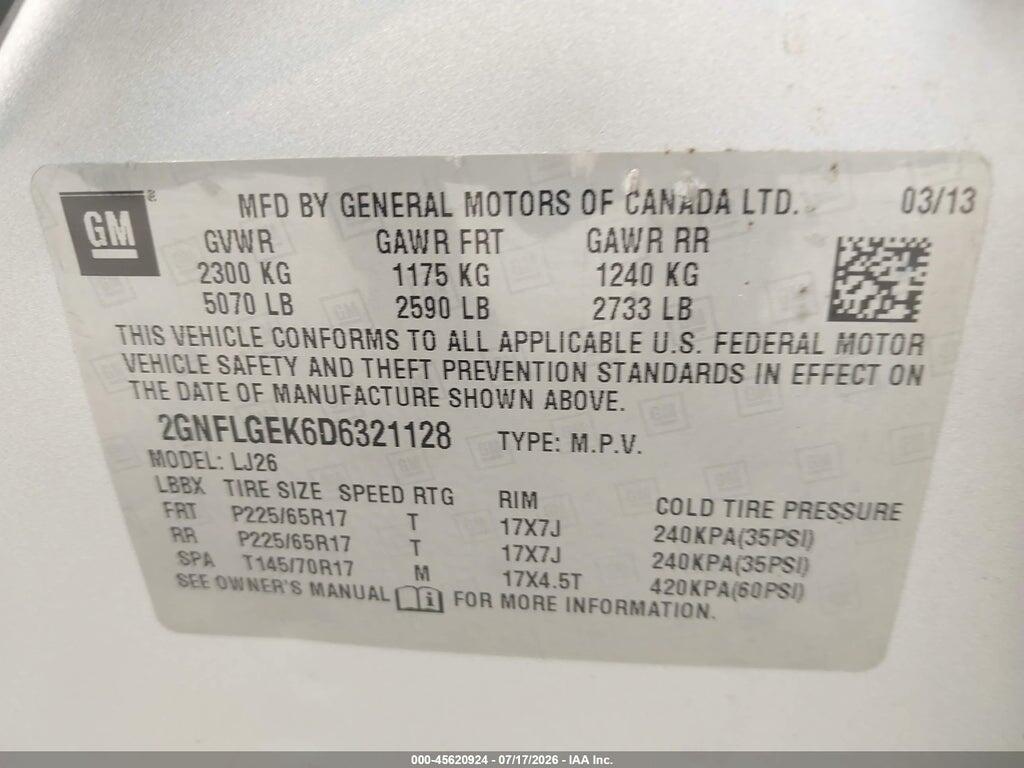 2GNFLGEK6D6321128 2013 CHEVROLET EQUINOX photo no. 9