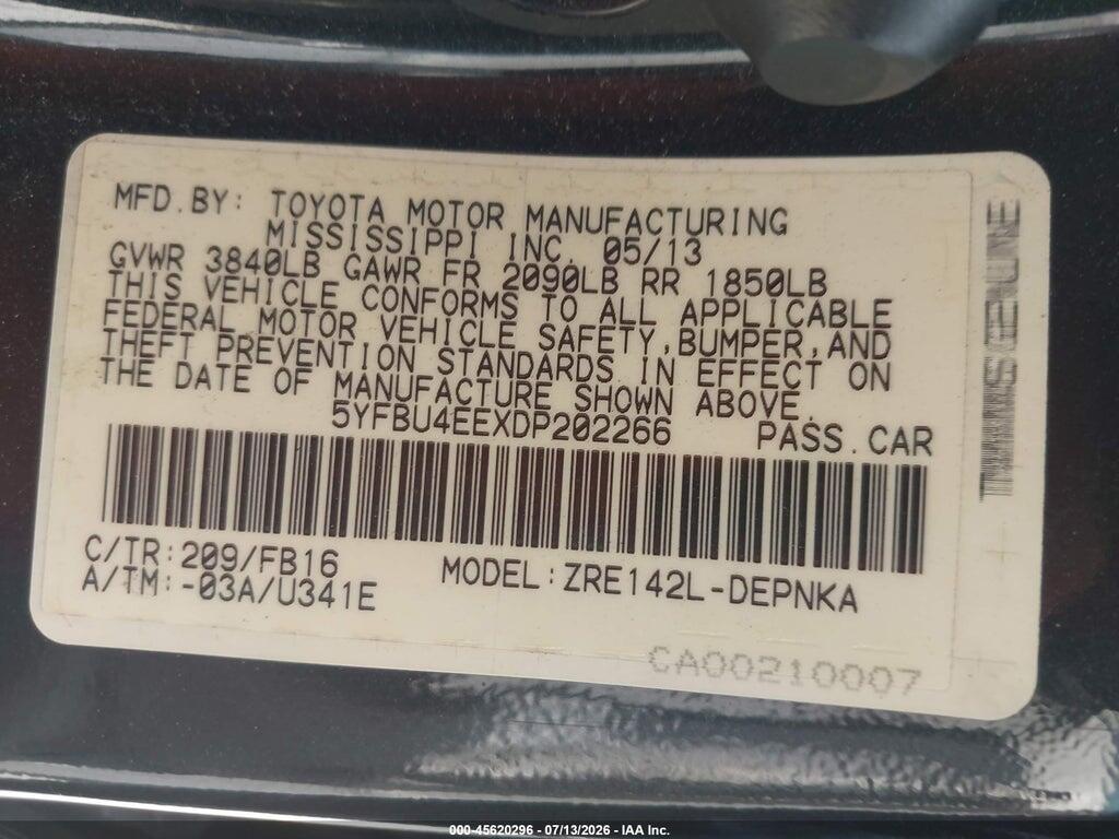 5YFBU4EEXDP202266 2013 TOYOTA COROLLA photo no. 9