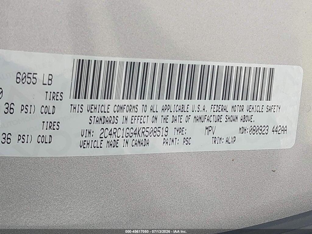 2C4RC1GG4KR508519 2019 CHRYSLER PACIFICA photo no. 9