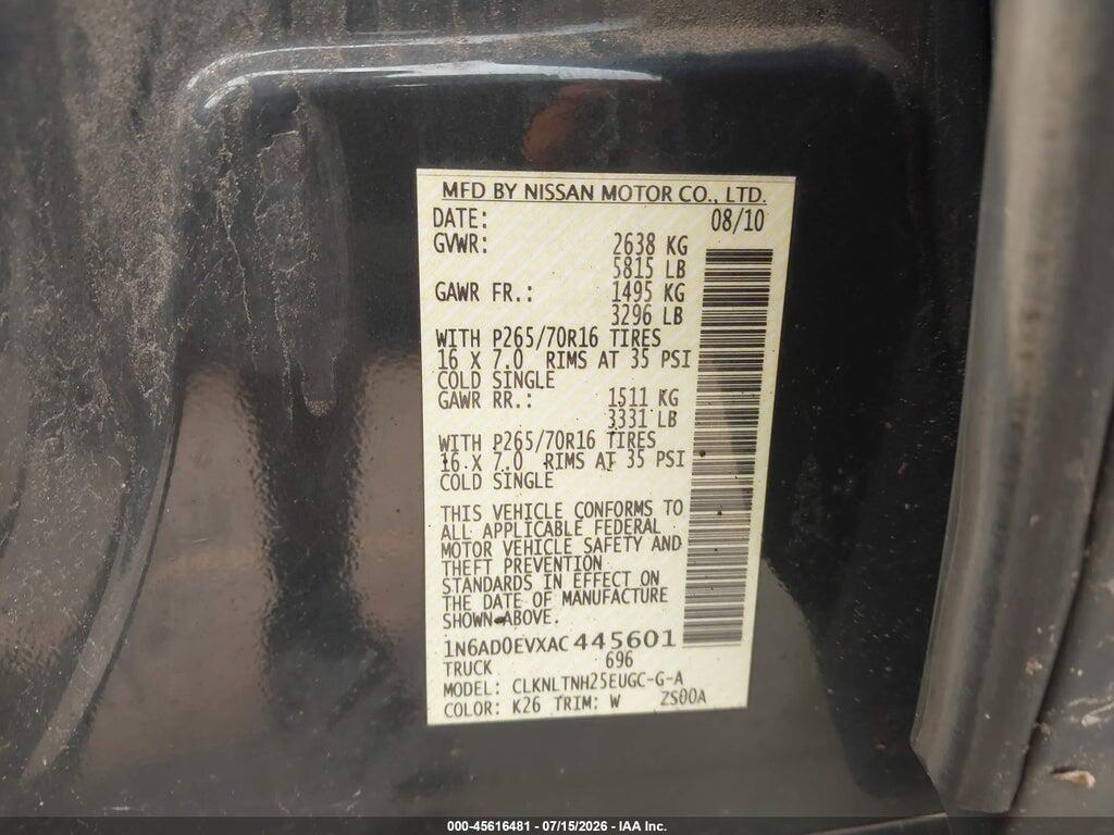 1N6AD0EVXAC445601 2010 NISSAN FRONTIER photo no. 9