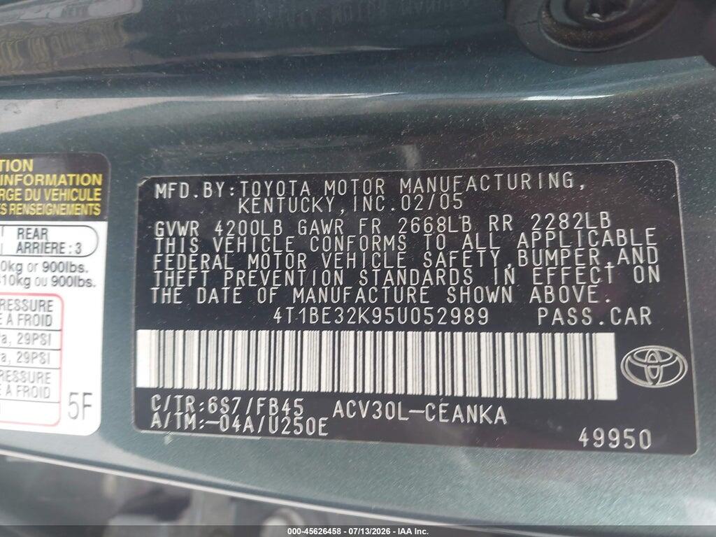 4T1BE32K95U052989 2005 TOYOTA CAMRY photo no. 9