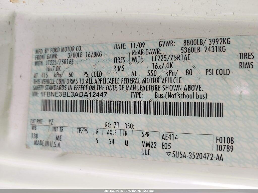 1FBNE3BL3ADA12447 2010 FORD E-350 SUPER DUTY photo no. 9
