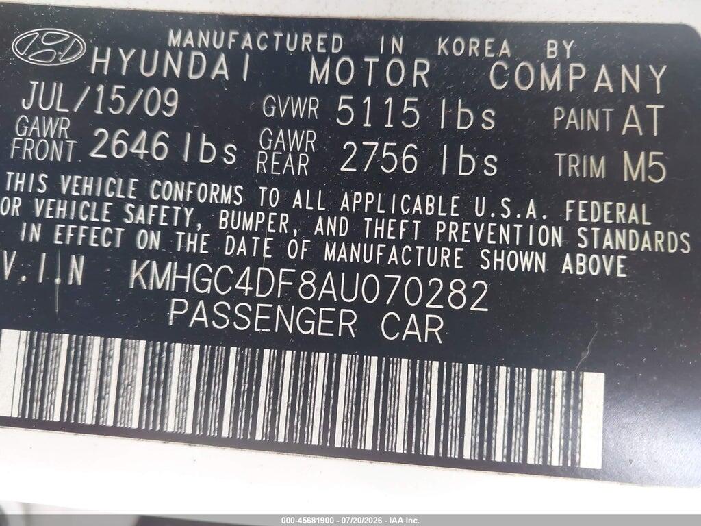 KMHGC4DF8AU070282 2010 HYUNDAI GENESIS photo no. 9