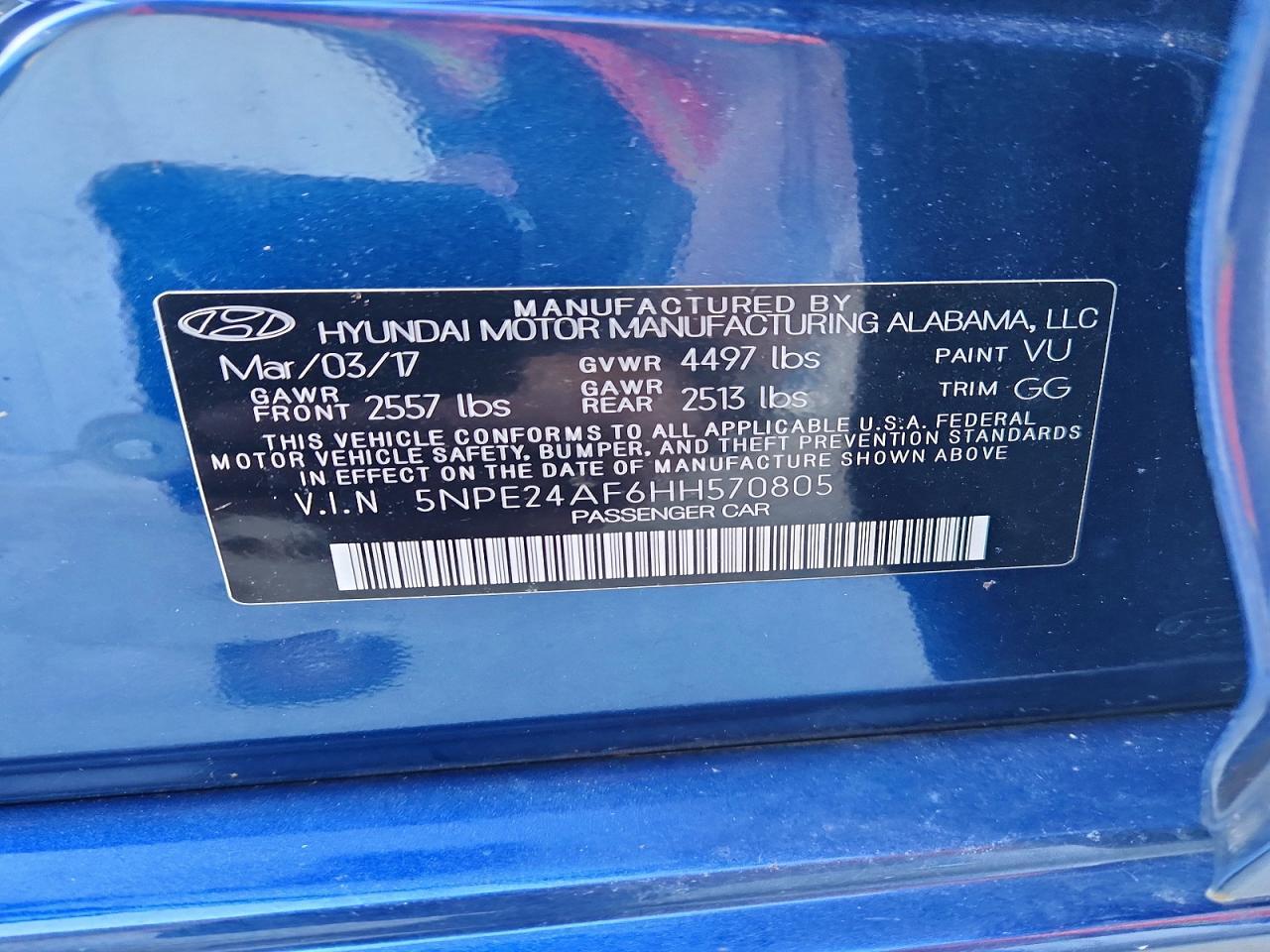 5NPE24AF6HH570805 2017 HYUNDAI SONATA photo no. 12